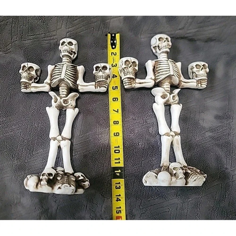 2 Martha Stewart Halloween Goth Skeleton Skull Candleabras Home Decor
